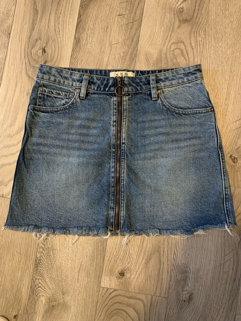 Free People Washed Blue Denim Zip-Front Mini Skirt
